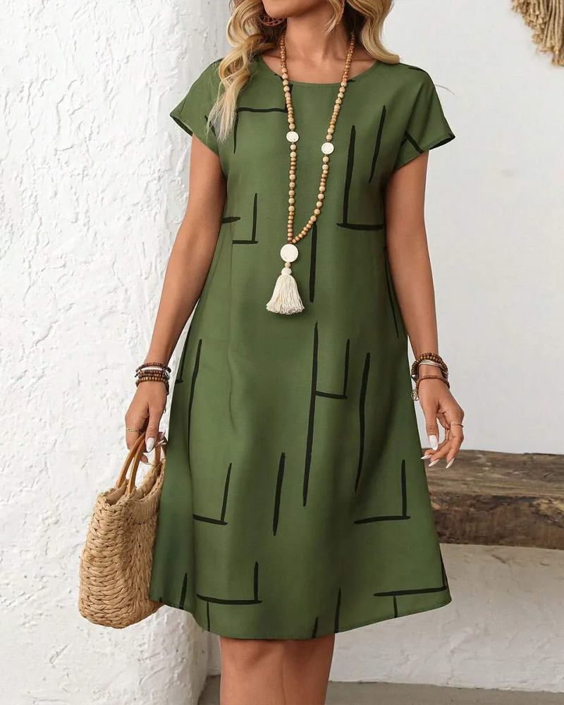 Casual Summer Printed Round Neck Dress for Women