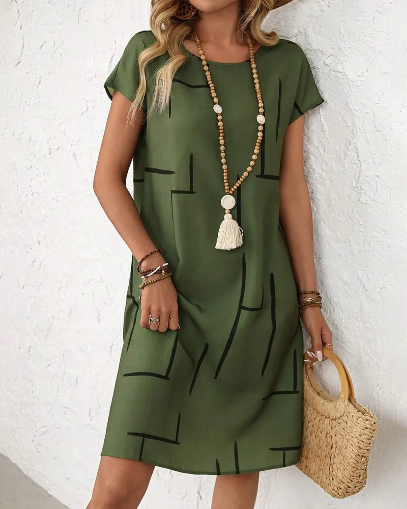 Casual Summer Printed Round Neck Dress for Women