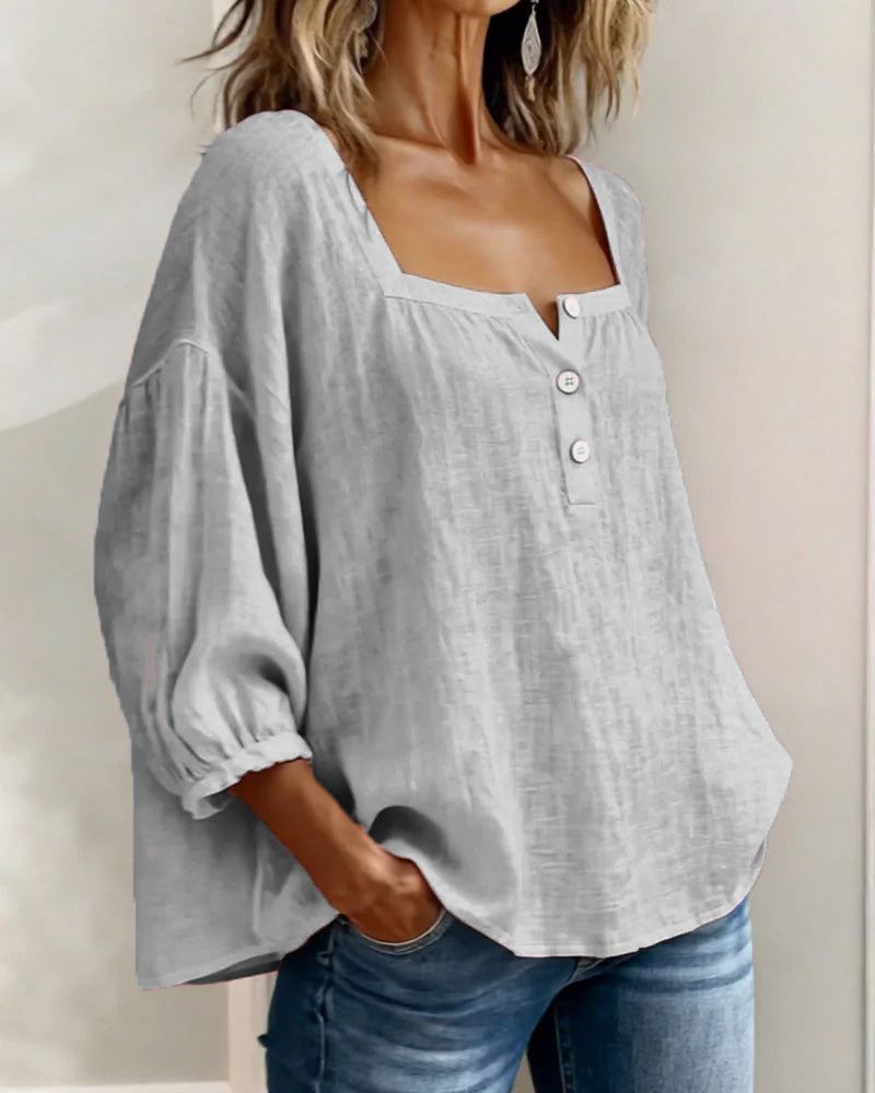Blouse Square Neck Long Sleeve