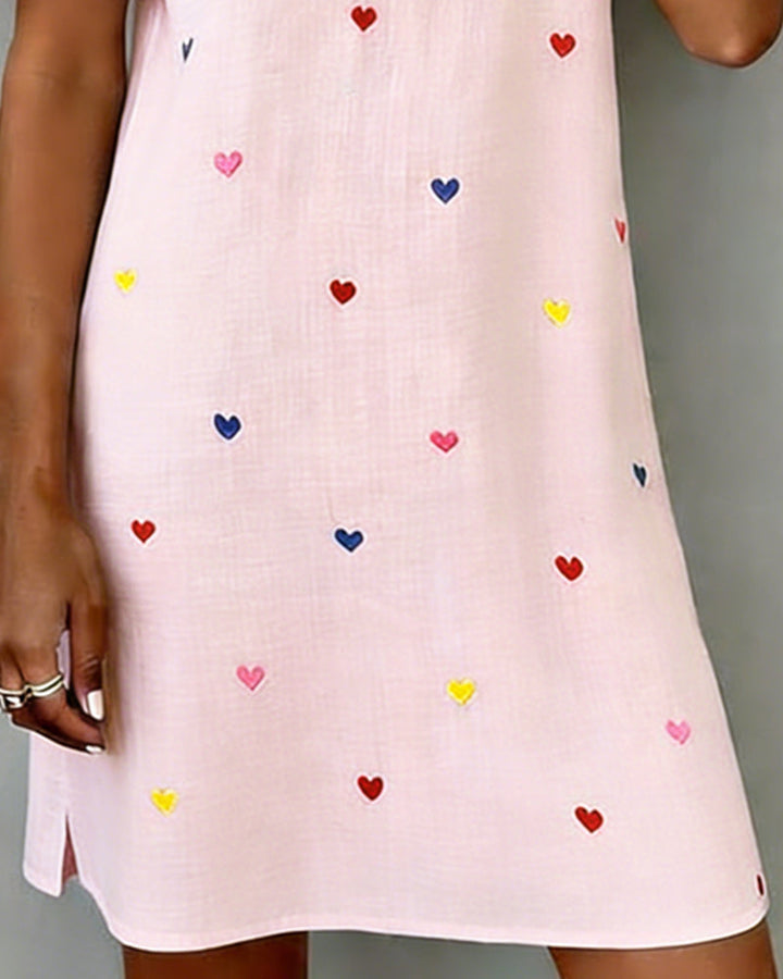 Colorful Heart Print V Neck Dress