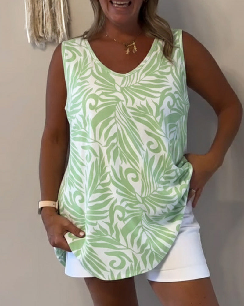 Tank Tops Loose Fit Plant Print