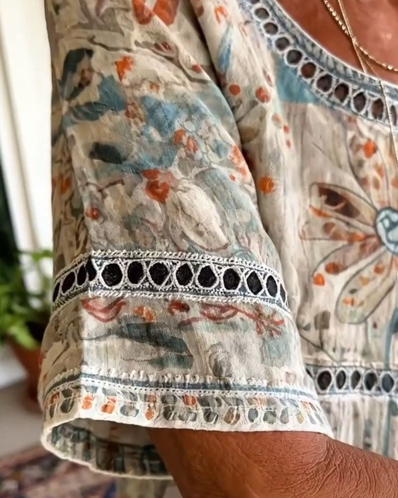 Cut-Out Top Round Neck Printed
