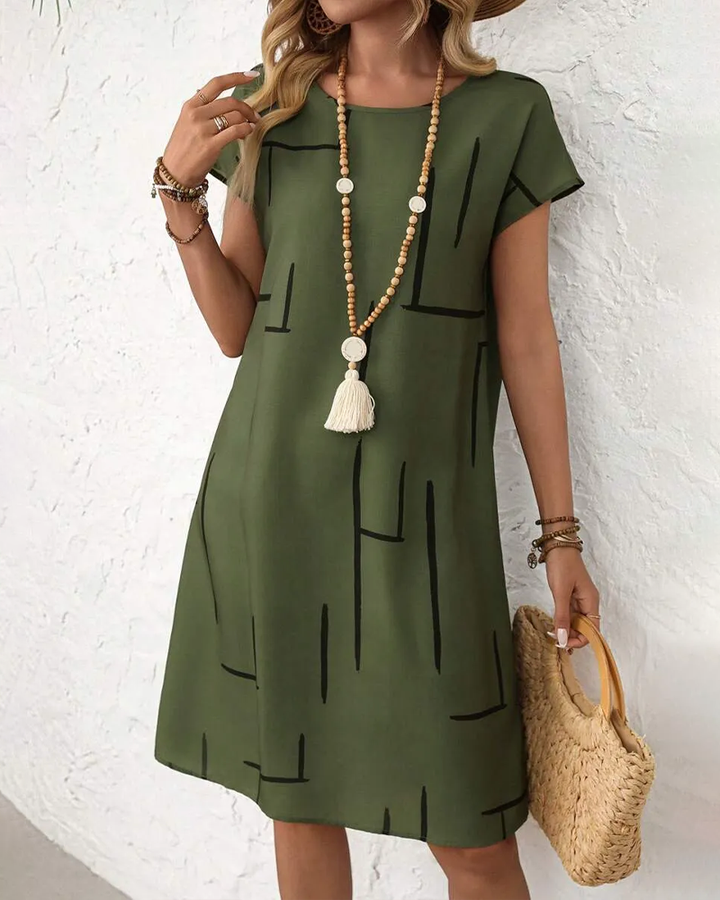 Casual Summer Printed Round Neck Dress for Women
