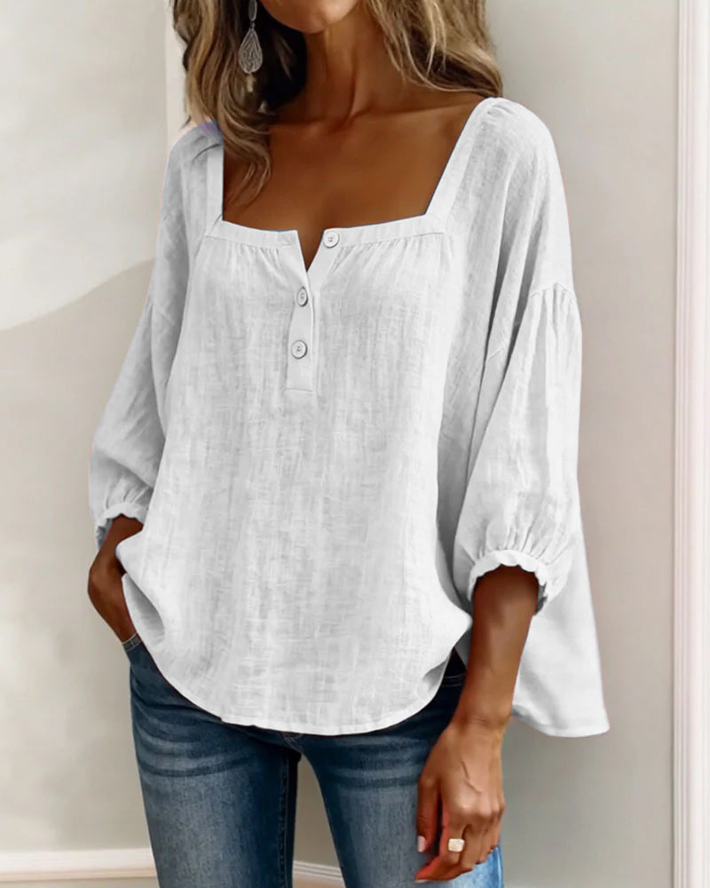 Blouse Square Neck Long Sleeve