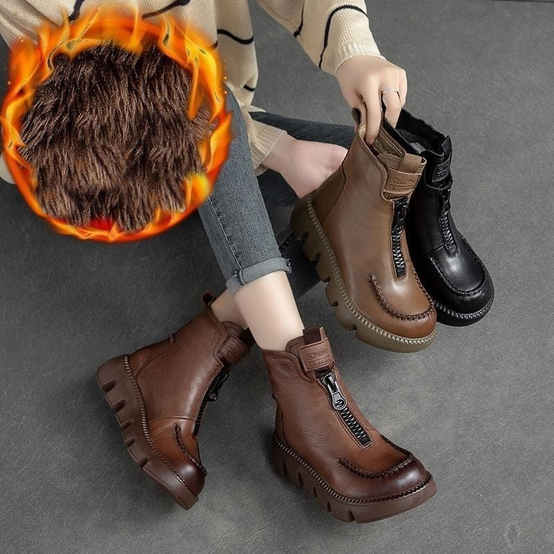 Coralie - Women's retro platform leather ankle boots