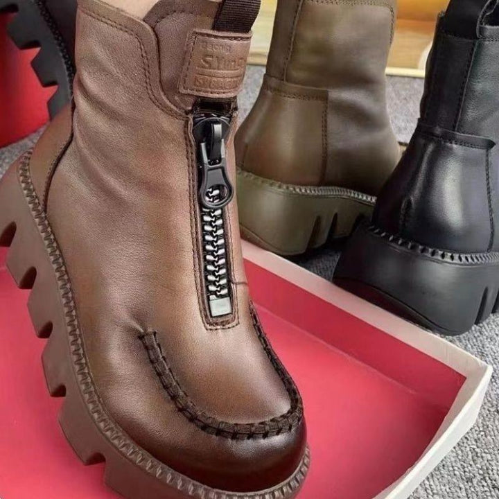 Coralie - Women's retro platform leather ankle boots