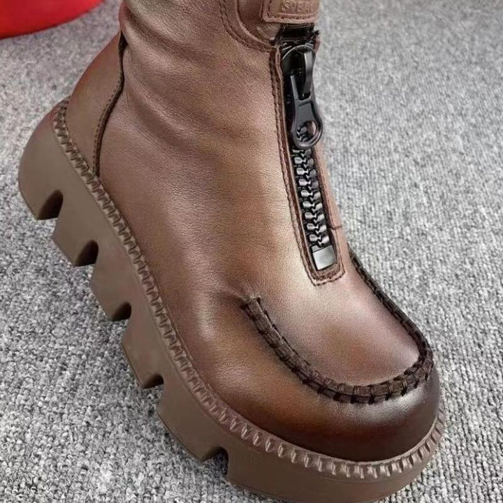 Coralie - Women's retro platform leather ankle boots